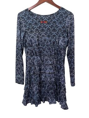 ISLE by Melis Kozan Womens Small Blue Patterned Ruffle Dress